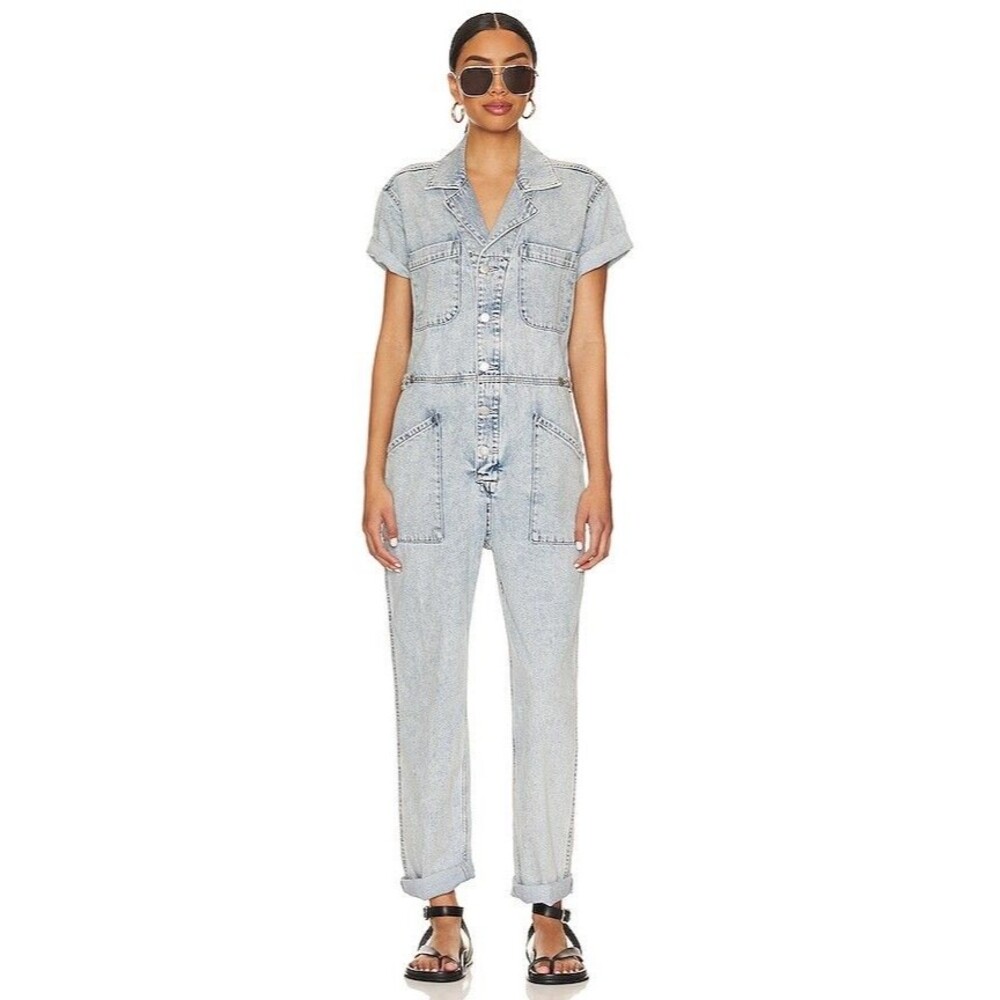 Pistola Women’s Grover Denim Jumpsuit size S Short Sleeve Cargo Workwear Utility